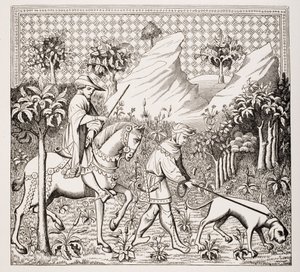 Nobleman in Hunting Costume with his Servant and Dog, after a 15th century miniature in 
